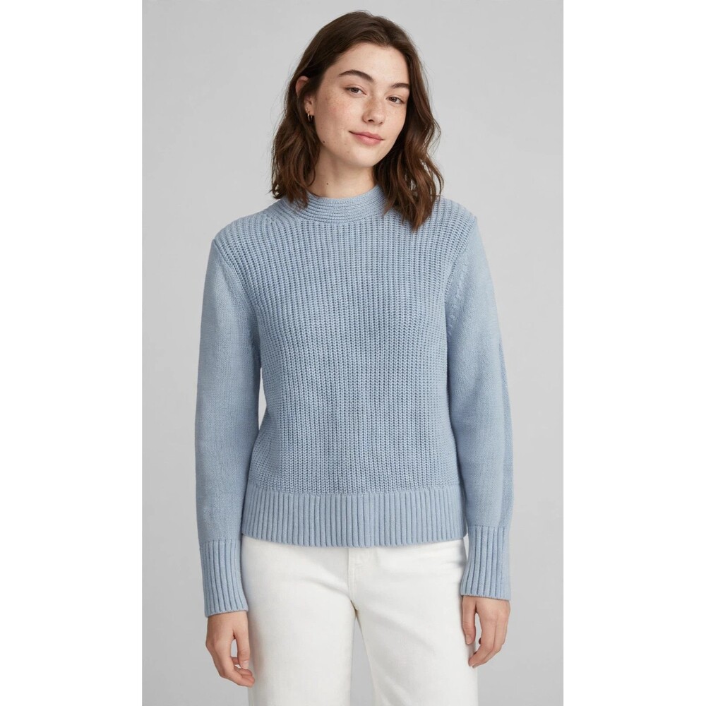 Gap Womens Light Blue Mock Neck Sweater L Long Sleeve Chunky Knit Cotton Blend